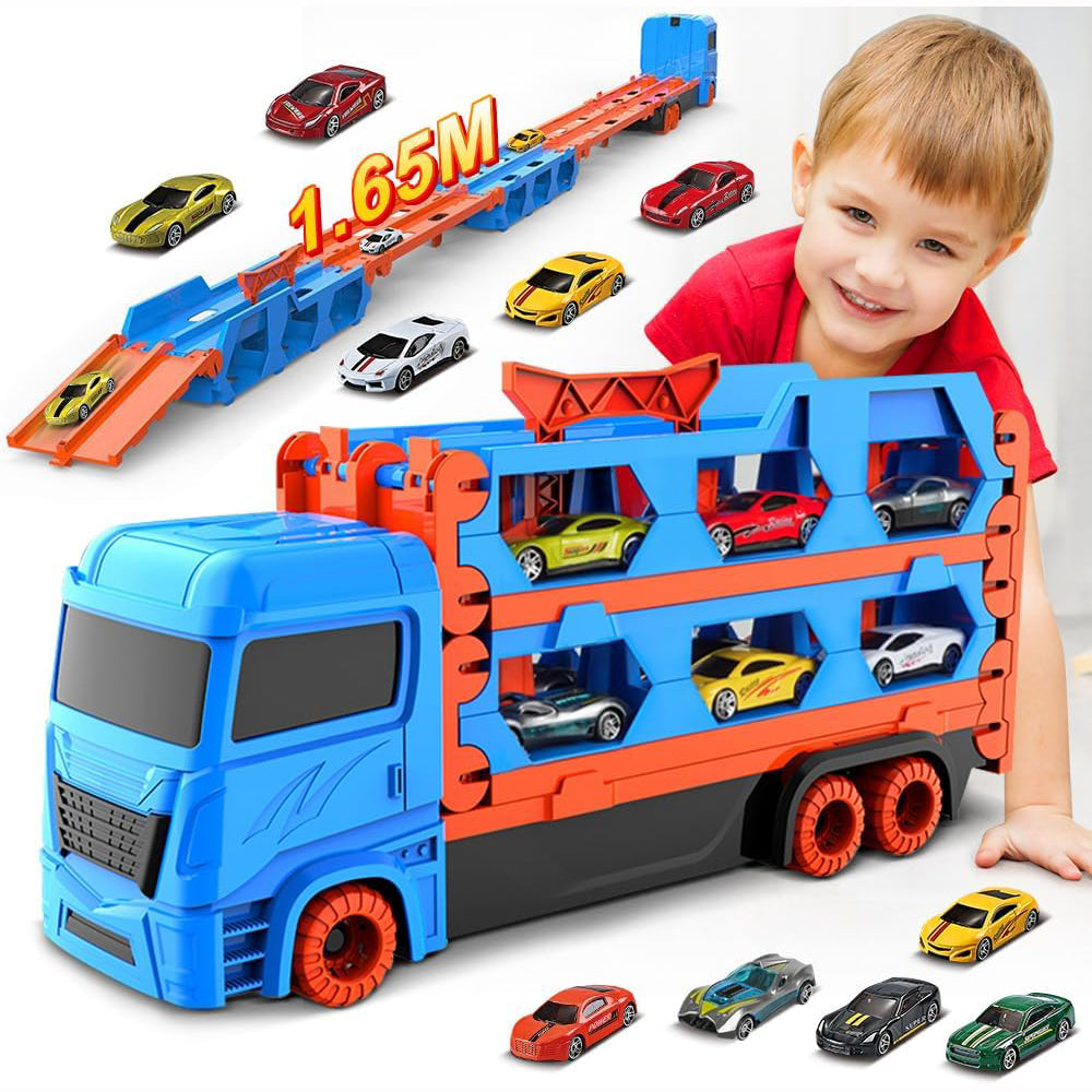 Race Track and Die-Cast Transport Truck Toys for Kids_0