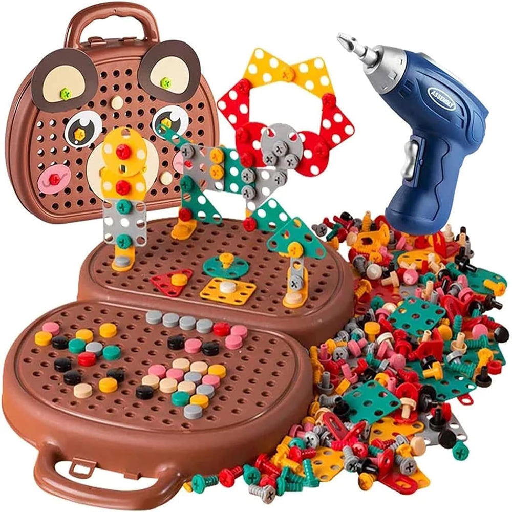 3D Creativity Kids Toy Mosaic Puzzle with Drill Screw Tool Set_0