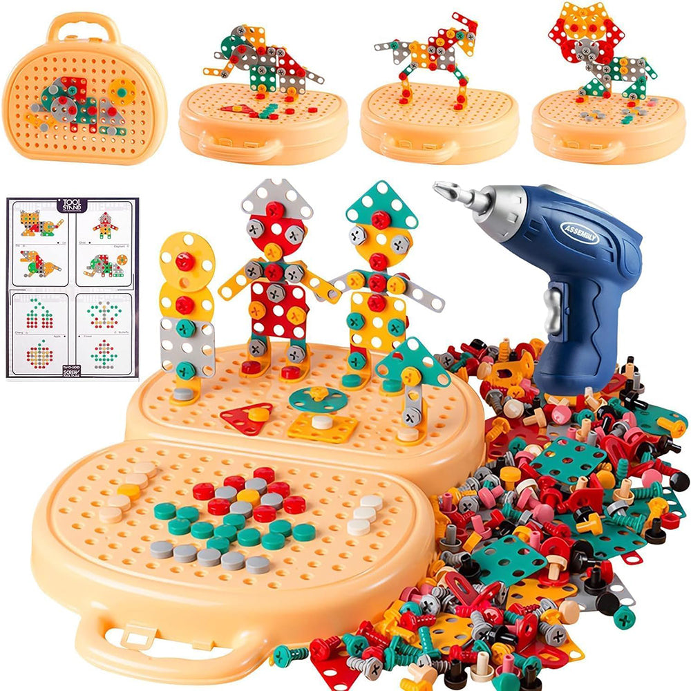 3D Creativity Kids Toy Mosaic Puzzle with Drill Screw Tool Set_5