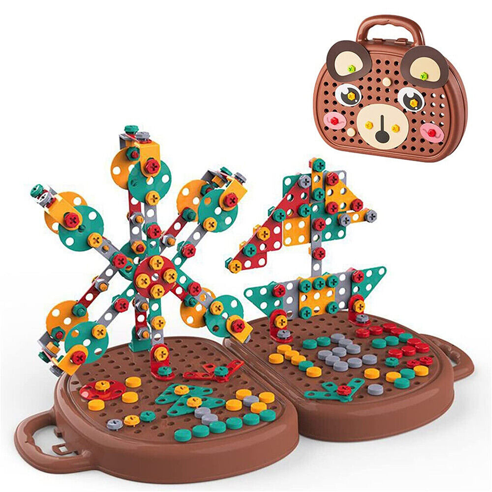 3D Creativity Kids Toy Mosaic Puzzle with Drill Screw Tool Set_4