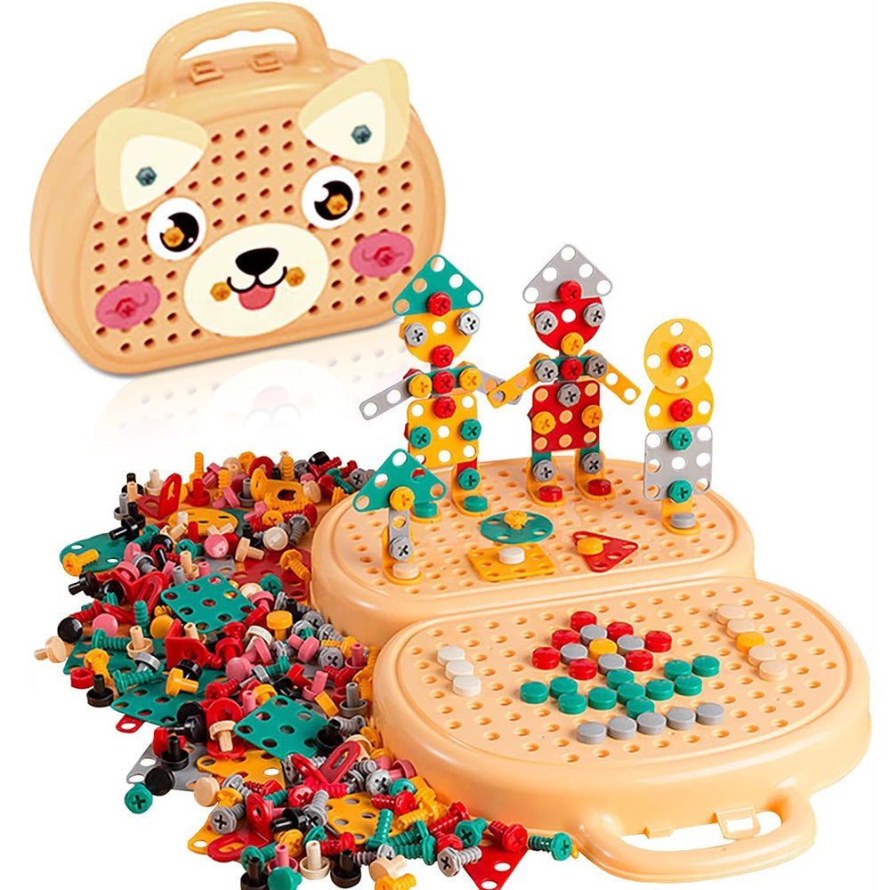 3D Creativity Kids Toy Mosaic Puzzle with Drill Screw Tool Set_1