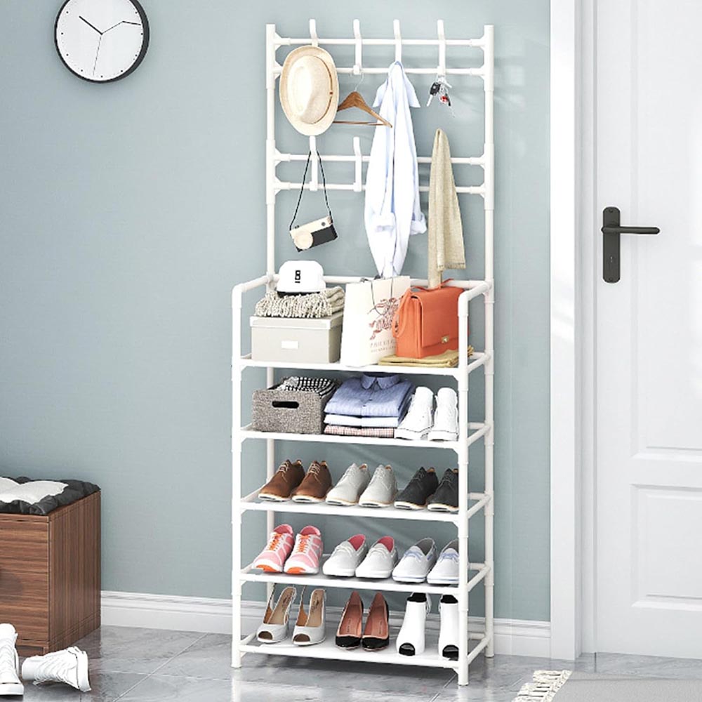 4/5 Layers Free Standing Storage Shelves Entrance Coat Rack_2