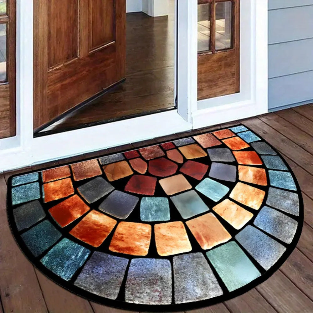 Semicircle Printed Floor Mat Home Porch Entrance Door Decorative Carpet_0