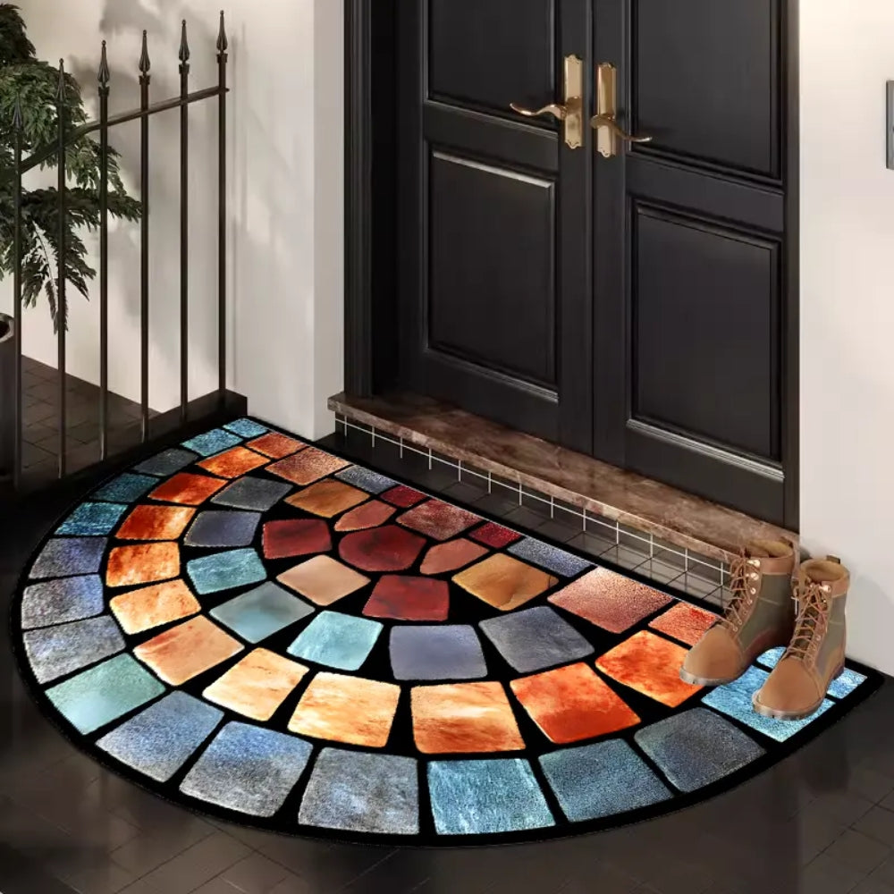 Semicircle Printed Floor Mat Home Porch Entrance Door Decorative Carpet_2